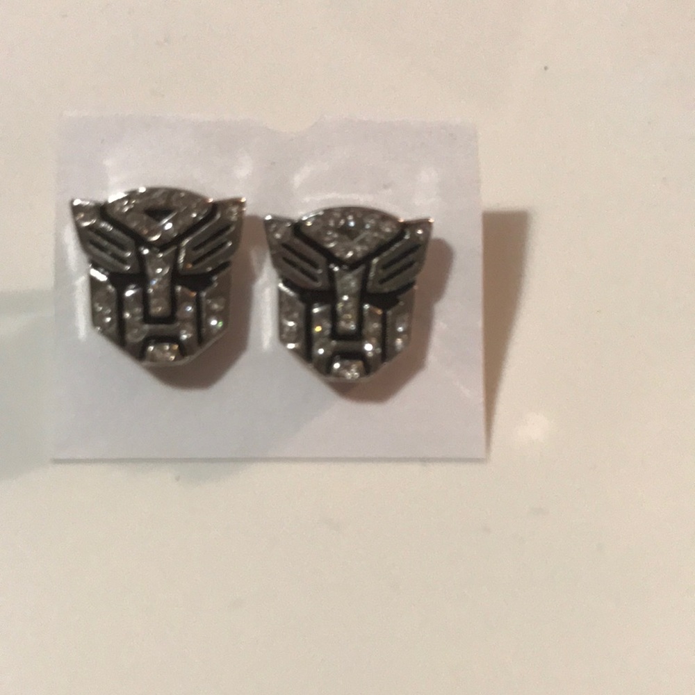 Transformers silver tone and crystal earrings